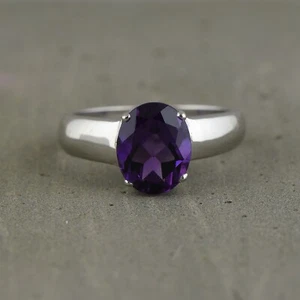 Anillo ovalado de piedras preciosas de amatista púrpura natural de plata de ley 925 tamaño EE. UU. 4 a 8 - Imagen 1 de 3