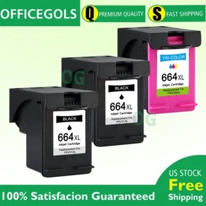 3PK 664XL Black Color Ink Cartridge for HP Deskjet 1115 2136 3636 3836 4536 4676 - Picture 1 of 3
