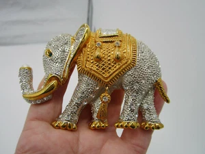 Broche Elefante Estrás Brillante Masivo Vintage Tono Dorado - Imagen 1 de 5