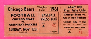 SCARCE PACKERS/BEARS FULL TICKET-ROOKIE MIKE DITKA BEST GAME-9 REC/190 YDS/3 TDS - Picture 1 of 1
