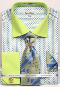 Men's Daniel Ellissa Green Geometric Design Dress Shirt,Tie,Hanky Set DS3794P2