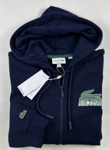 LACOSTE Men's Size L Sweatshirt Navy GATOR Logo French Terry Zip Hoodie NEW $155 - Picture 1 of 5