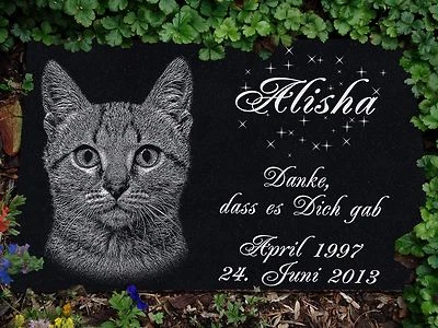 LASERART24 GRANIT Grabstein Tiergrabstein Gedenkstein Katze-G07 ► TEXT GRAVUR ◄ 30 x 20 cm