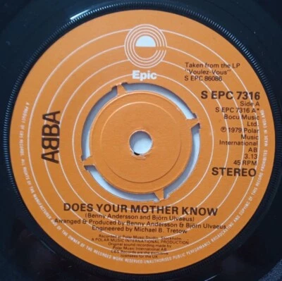 ABBA - DOES YOU MOTHER KNOW / KISSES OF FIRE              ORIGINAL UK 7'' vinyl  - Image 1 of 4