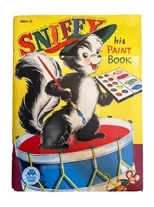 unused vintage SNIFFY his PAINT BOOK by Merrill Co. 1958 Skunk painting on Drum - Imagen 1 de 5