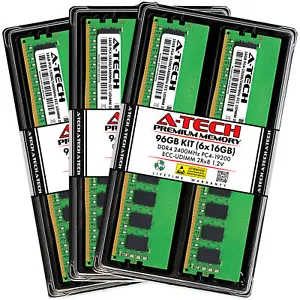 A-Tech 96GB 6x 16GB 2Rx8 PC4-19200E DDR4 2400 MHz ECC UDIMM Server Memory RAM - Picture 1 of 4
