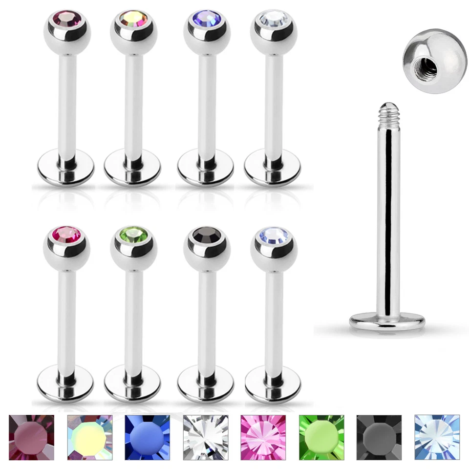 8 Pc CZ Gem Surgical Steel Helix Tragus Lip Piercing Labret Monroe Stud Ring 16g - Image 1 of 4