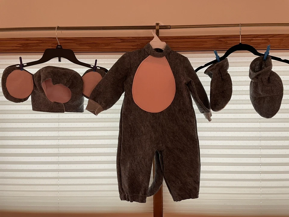 Disfraz Casero Halloween Niños-Ratón Gris y Capucha con Acentos Rosa Oreja y Estómago Foto 1 de 4