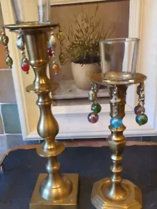 Kerzenständer aus Messing, mit Zusatzperlen Bobéch und Glashaltern Kerzenständer - Bild 1 von 13