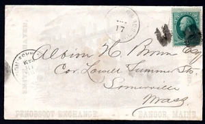 US 1881 BANGOR & BOSTON TRAVELING RAILWAY CANCEL WITH FANCY CANCEL (U.O.) - Picture 1 of 4