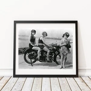 Vintage Photo - 1920's Women on Motorcycle, Wall Art, Home Decor, Bar Art - Picture 1 of 1