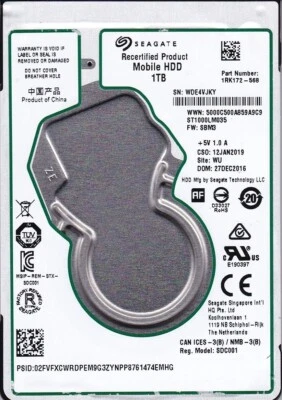 ST1000LM035 p/n: 1RK172-568 s/n: WDE f/w: SBM3 WU DEC/ 2016 1TB SATA 2.5 SEAGATE - Image 1 of 4