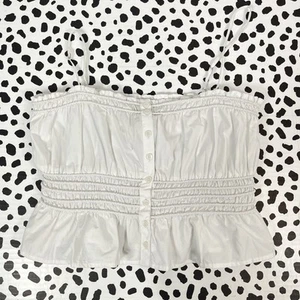 MADEWELL NWD Women's Smocked Poplin Eyelet White Button-Front Top SMALL NQ524 - Picture 1 of 8