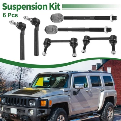 6 Pcs Front Suspension Kit Outer Inner Tie Rod Ends Sway Bar Link for Hummer H3 - Image 1 of 4