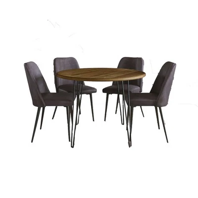 Five Piece 42" Round Mid-Century Modern Dining Set with Faux Leather Chairs - Image 1 of 4