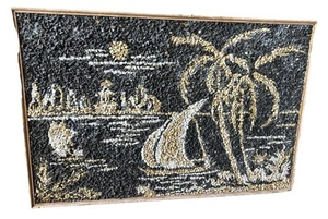 Mosaics Handcrafted Real Stones Pebbles Gravel Picture Sailboat Palm Tree 18x12 - Picture 1 of 4
