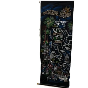 Painted Bahama Island Scroll Black Velvet Wall Hanging 31x11 - Picture 1 of 6