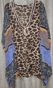 Dimri Damen Gr. Medium Kaftan Tunika Boho Abstrakt Mehrfarbig Pailletten Krawatte - Bild 1 von 10