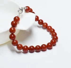 Natural Carnelian Smooth Round Beads Bracelet,Red Carnelian Gemstone Bracelet - Picture 1 of 4