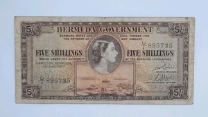 1957 - Bermuda Government - 5 Shillings Banknote Serial No. U1 895735 Elizabeth - Bild 1 von 2