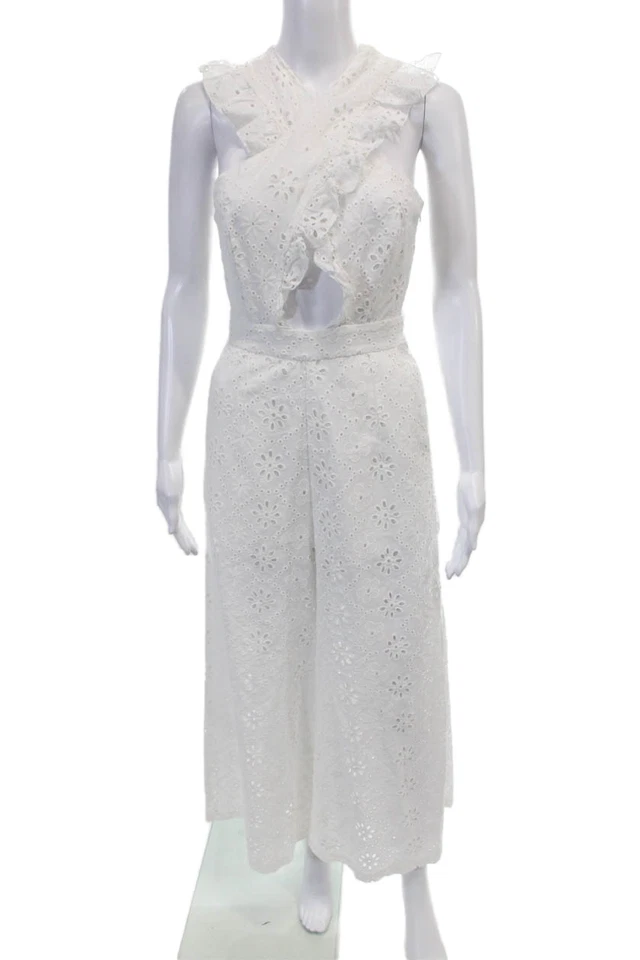 Mono Alice McCall para mujer de algodón con estampado floral cruzado cuello alto blanco talla 2 Foto 1 de 4