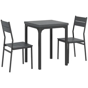 Dining Table Two Chairs Metal Frame Compact Space Saving Small Grey Wood Effect - Picture 1 of 12