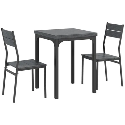 Dining Table Two Chairs Metal Frame Compact Space Saving Small Grey Wood Effect - Image 1 of 4