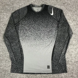 Nike Pro Dri Fit Shirt Mens XXL Gray Black Long Sleeve Fitted Compression Logo - Picture 1 of 13