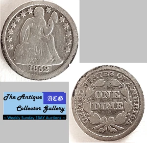 1852 Silver US Philadelphia Mint Seated Liberty Dime🪙Type 2🪙 - Foto 1 di 6
