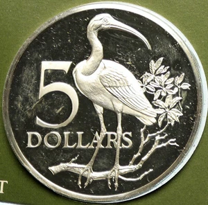 1975 TRINIDAD and TOBAGO Ibis INDEPENDENCE Proof Silver 5 Dollar Coin i104888 - Picture 1 of 3