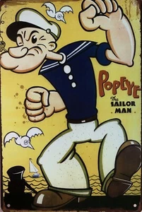 POPEYE Rustic Look Vintage Metal Tin Sign MAN CAVE Shed Garage & Bar Sign - Picture 1 of 2