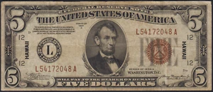 Fr.2302 1934A Hawaii $5 WWII Emergency Issue Note Very Fine - Picture 1 of 2