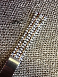 18mm VINTAGE STAINLESS STEEL 2-TONE SILVER GOLD BRACELET MEN'S WATCH BAND 7 8 9" - Picture 1 of 12