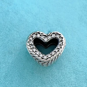 S925 Silver Snake Chain Pave CZ Heart Pandora Moments Bracelet Charm 799100C01 - Picture 1 of 5