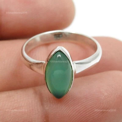 Wedding Gift Natural Green Onyx 925 Silver Handmade Boho Cocktail Ring Size 7 - Image 1 of 4