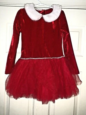 Blueberi Boulevard Girls Size 6 Red Velvet & White Fur Trim Tutu Dress - Image 1 of 4