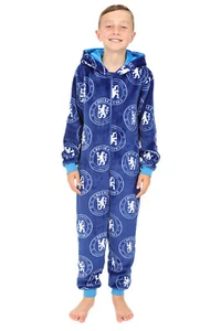 Chelsea Football Club Boys Fleece Sleepsuit Kids All in One - Picture 1 of 4