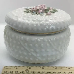 ❇️Vintage! LEFTON China Raised Floral White Hobnail Candy Dish with Lid #1188 - Picture 1 of 7