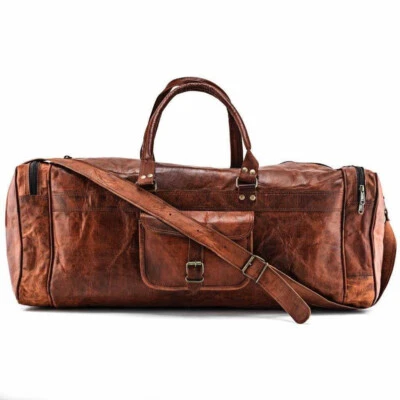 Bolso de Lona de Viaje Gimnasio Paños Hechos a Mano de Cuero Real Equipaje De Colección Durante la Noche Ba Foto 1 de 3