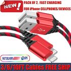 2-pack Usb Cable Heavy Duty For Iphone 11 12 13 Pro Max Se Charger Charging Cord