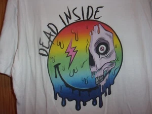 DEAD INSIDE graphic white XL t shirt Skeleton in BALL comics melting - Picture 1 of 2