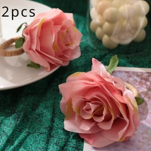 2x Flower Rose Napkin Rings Holder Bucket Pink White Wedding Table Decor Plastic - Picture 1 of 10