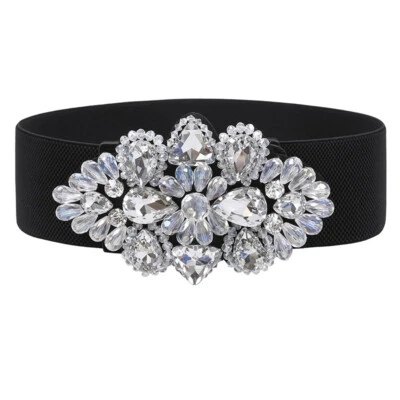 Women Rhinestone Stretch Wide Waist Belt Crystal for Dress Belt Decor Accessory  - Image 1 of 4