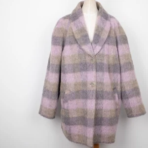 ARTIGINANO Womens Pink Gray Check Mohair Alpaca Loose Fit Jacket Coat L-XL - Picture 1 of 19