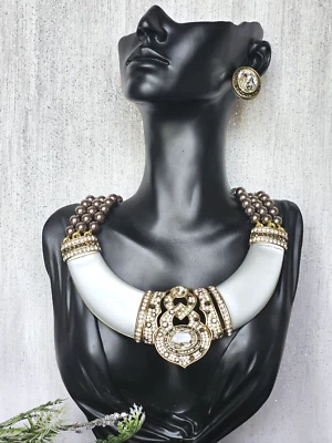 Heidi Daus 项链 Lucite 水钻围兜声明串珠青铜 20 英寸全新带标签 — 第 1/4 张图片