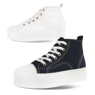 Epdavin Para Mujer Zapatos de Lona Plataforma Parte Superior Alta Cremallera Con Cordones Cuña Tenis Zapatos Foto 1 de 4