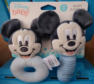 Nuevo con etiquetas Disney Mickey Mouse paquete de 2 sonajeros bebé conjunto Foto 1 de 4