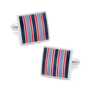 Red and Navy Striped Square Cufflinks - Picture 1 of 4