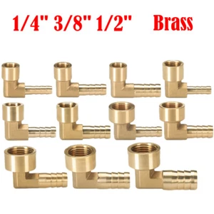 Brass 90° BSP Thread Female Elbow 1/4" 3/8" 1/2" Barbed Hose Tail Pipe Fittings - Picture 1 of 15