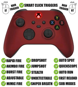LED + SOFT Red Silent Modz Smart Click Triggers Modded Controller for Xbox & PC - Picture 1 of 6